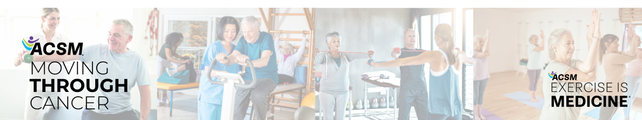 Banner image of the Moving through cancer EXCEEDS. Patients exercising with doctors assistance.